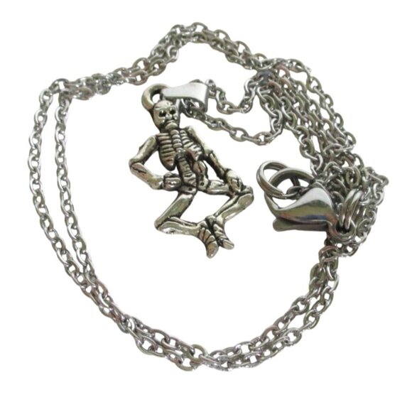 Skeleton Pendant Necklace With 18" Stainless Chain Unisex Gothic Jewelry Gift - Picture 5 of 6